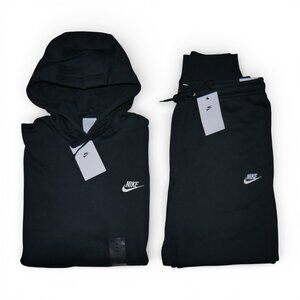 Nike Club Fleece 2 Piece Sweatsuit Men's Size M Black Outfit Set Tracksuit NWT